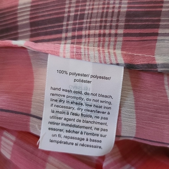 Tommy Hilfiger Semi Sheer Plaid Long Sleeve Button-Up Size Small Pink White - Picture 5 of 6